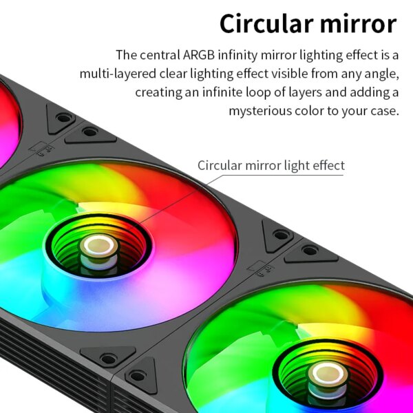 Teucer JM-4 12cm PC Case Fan Mirror Cycle Light Effect 3in1 Magic Wireless Stitching Low Noise CPU Radiator Cooling Ventilador - Image 4