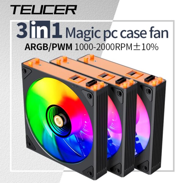 Teucer JM-4 12cm PC Case Fan Mirror Cycle Light Effect 3in1 Magic Wireless Stitching Low Noise CPU Radiator Cooling Ventilador