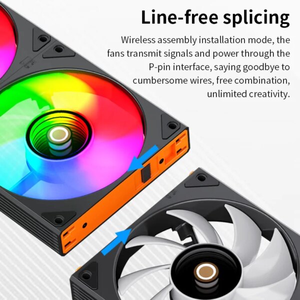 Teucer JM-4 12cm PC Case Fan Mirror Cycle Light Effect 3in1 Magic Wireless Stitching Low Noise CPU Radiator Cooling Ventilador - Image 5