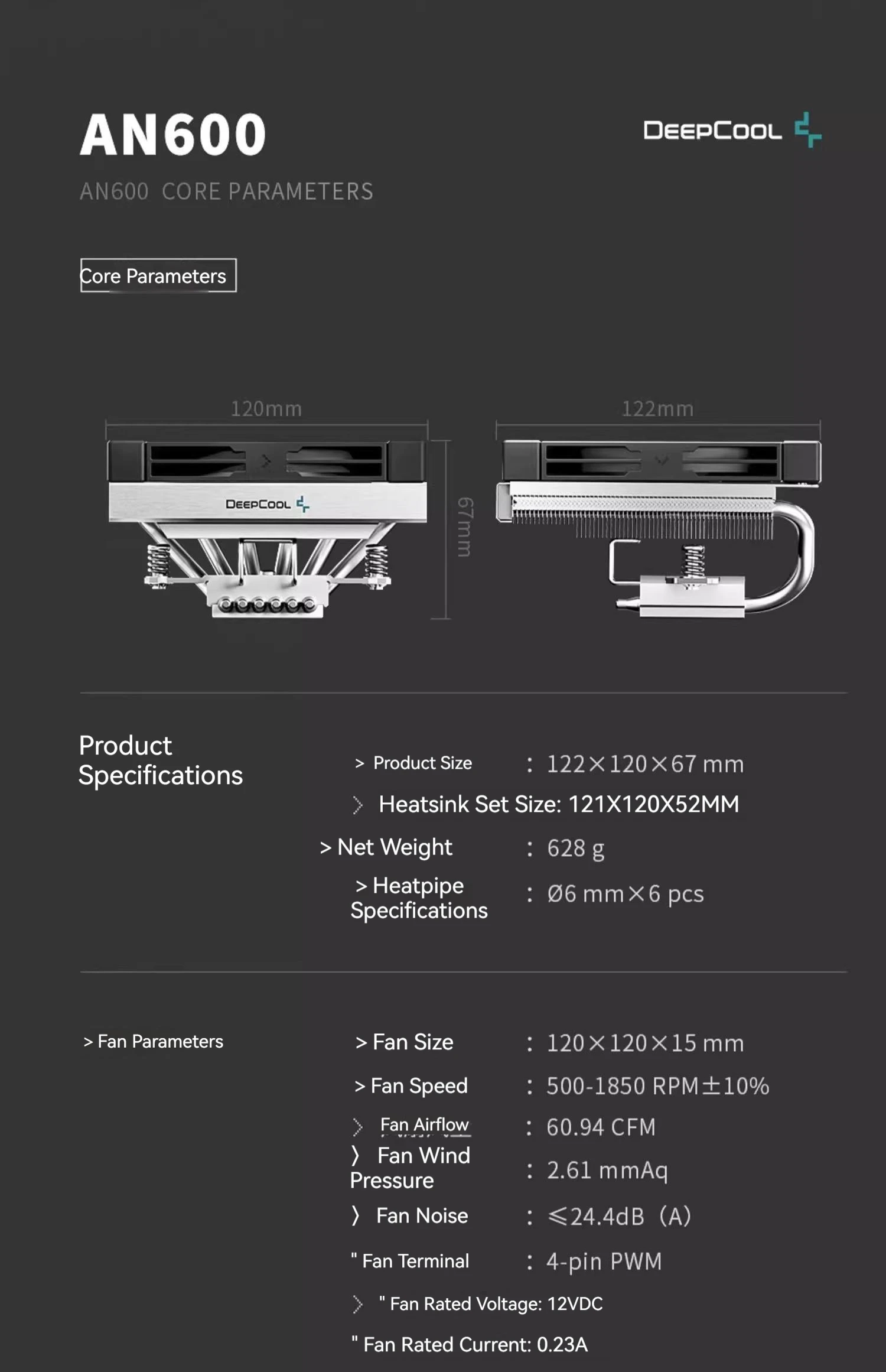 DEEPCOOL AN600 6 Heat Pipe Downward-pressing CPU Air Cooler Radiator 120mm Mute Cooling Fan For Intel LGA1700 1200 115X AM5 AM4