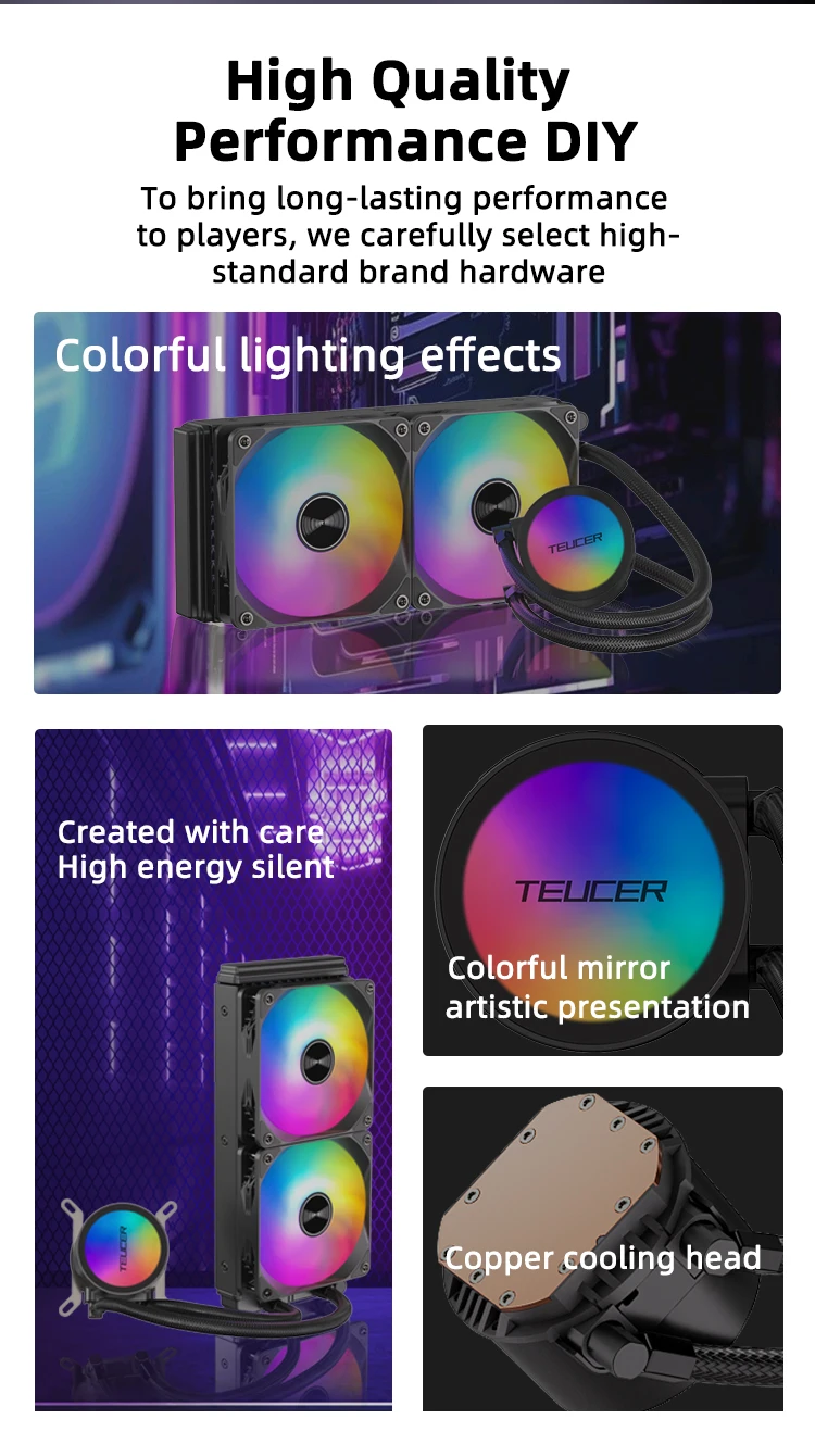 Teucer 120/240mm CPU Water Cooler Liquid Cooling Heatsink RGB Colorful Radiator For X99 LGA 2011 V3 1700 1200 115X AMD AM4 AM5