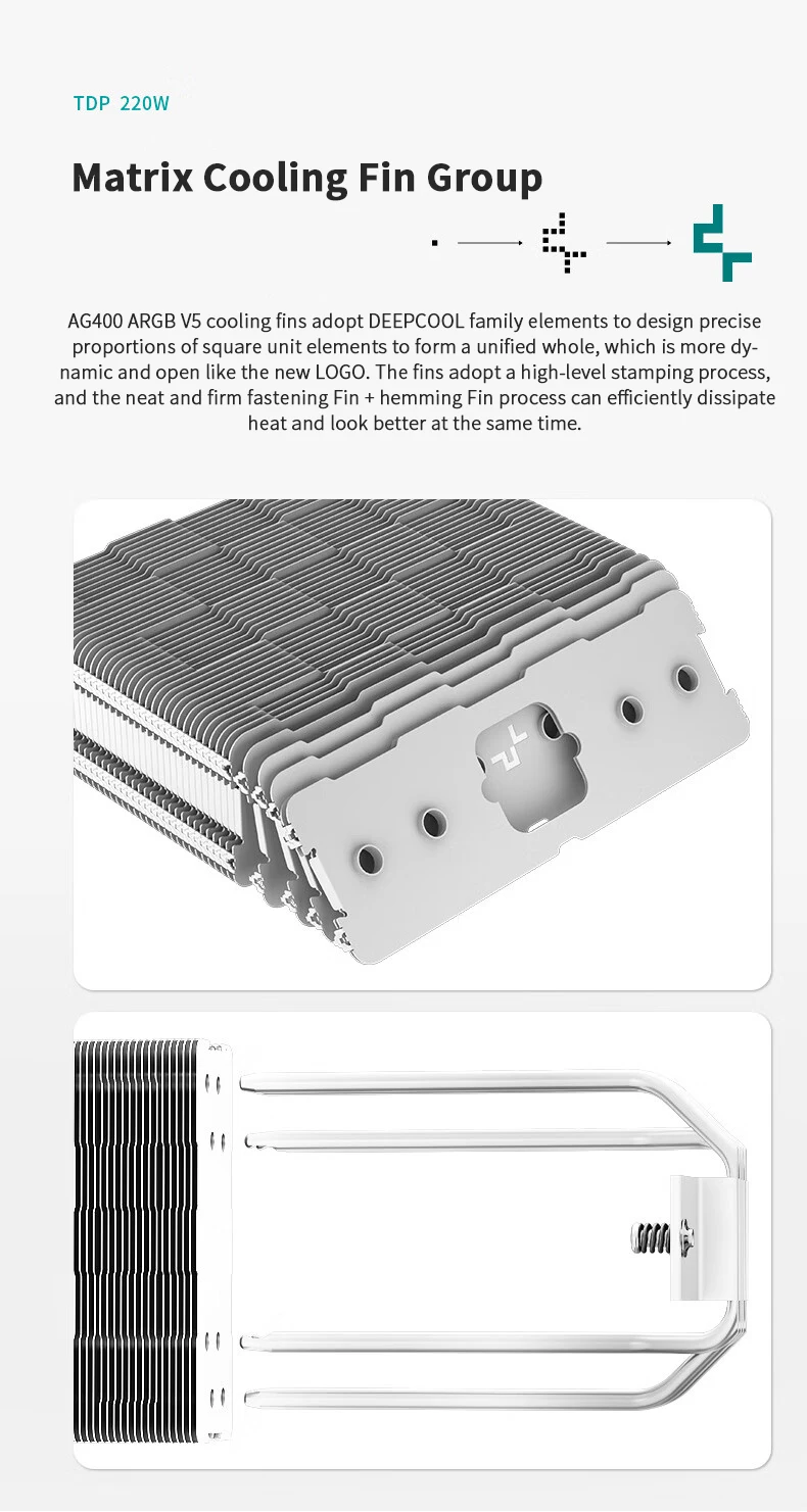 Deepcool AG400  4 Heat Pipes ARGB CPU Air Cooler 12cm PWM Fan D-TDP 220W Radiator for LGA1700 1200 115X 1151 1155 AMD AM4 AM5