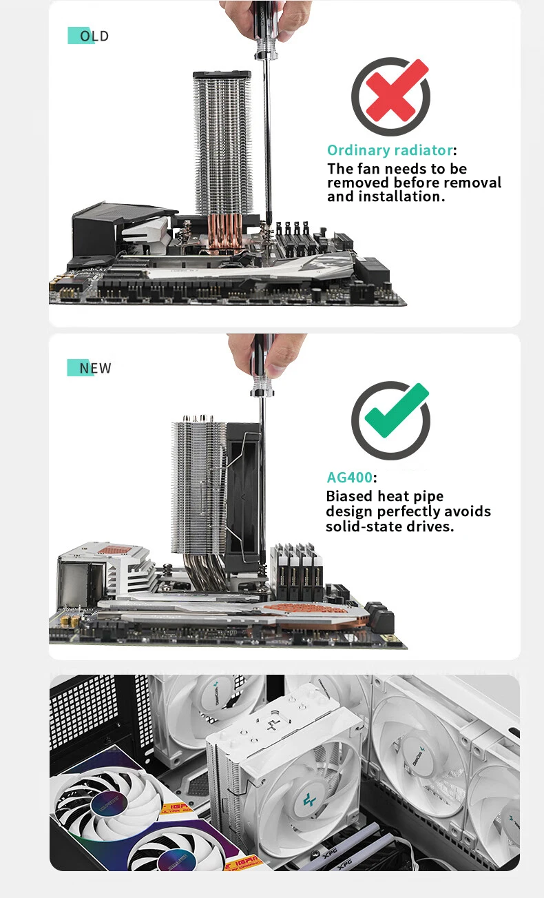 Deepcool AG400  4 Heat Pipes ARGB CPU Air Cooler 12cm PWM Fan D-TDP 220W Radiator for LGA1700 1200 115X 1151 1155 AMD AM4 AM5