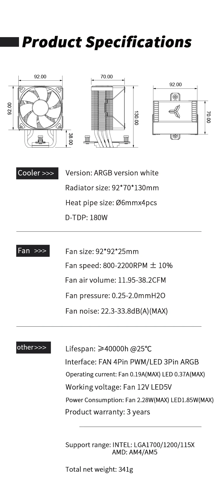 JONSBO CR1400 EVO CPU Cooler 4 Heat Pipe ARGB PWM Processador Tower Air Cooling Fan Radiator for LGA1700 115X AM4 AM5  Heatsink