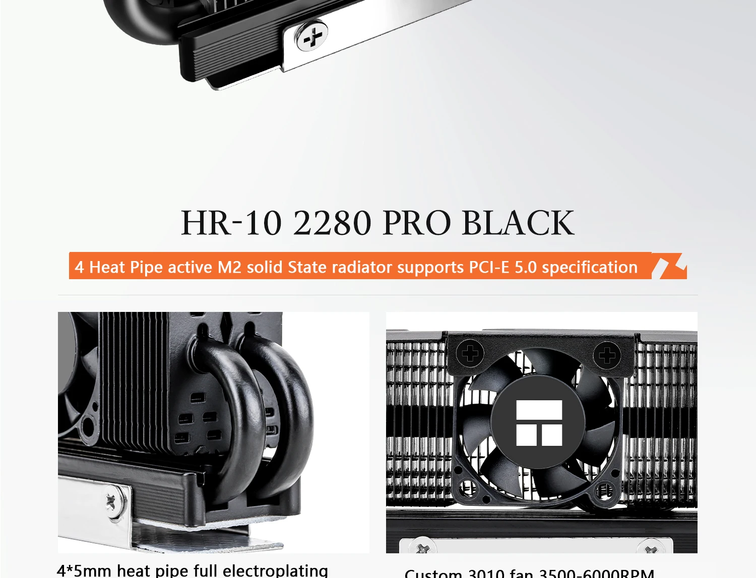 Thermalright HR-10 2280 Pro Solid State Drive Cooler AGHP 4 Heat Pipe Radiator with 3500-6000RPM 4Pin PWM Cooling Fan