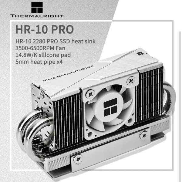 Thermalright HR-10 2280 Pro Solid State Drive Cooler AGHP 4 Heat Pipe Radiator with 3500-6000RPM 4Pin PWM Cooling Fan