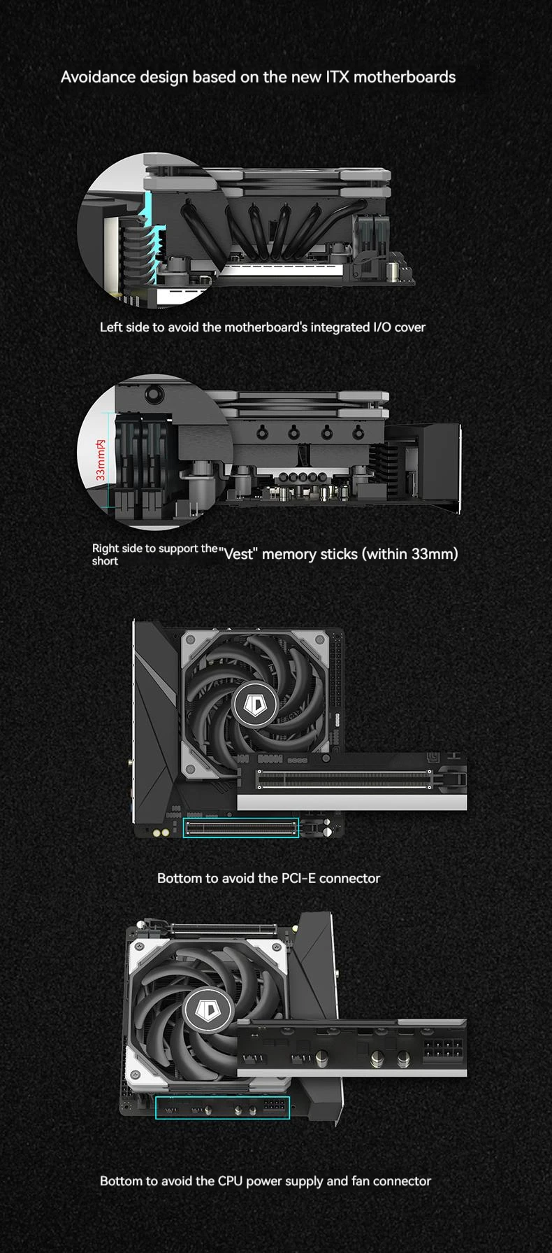 ID-COOLING IS-55 5Heatpipe CPU Cooler Down Pressure Air Cooling Radiator for LGA1200/1700/115X AM4 AM5 Mini ITX Compact Platform