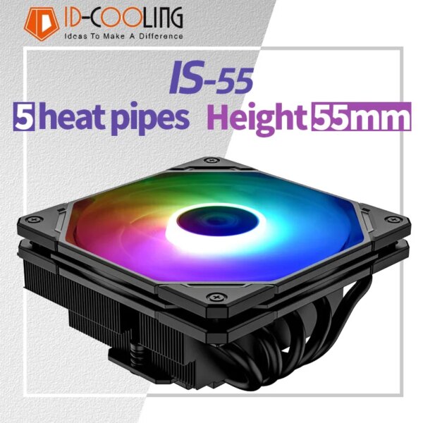 ID-COOLING IS-55 5Heatpipe CPU Cooler Down Pressure Air Cooling Radiator for LGA1200/1700/115X AM4 AM5 Mini ITX Compact Platform