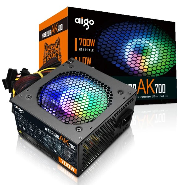 Aigo AK 700W PC PSU Power Supply unit Black Gaming Quiet 120mm rgb Fan 24pin 12V ATX Desktop computer Power Supply for BTC - Image 6