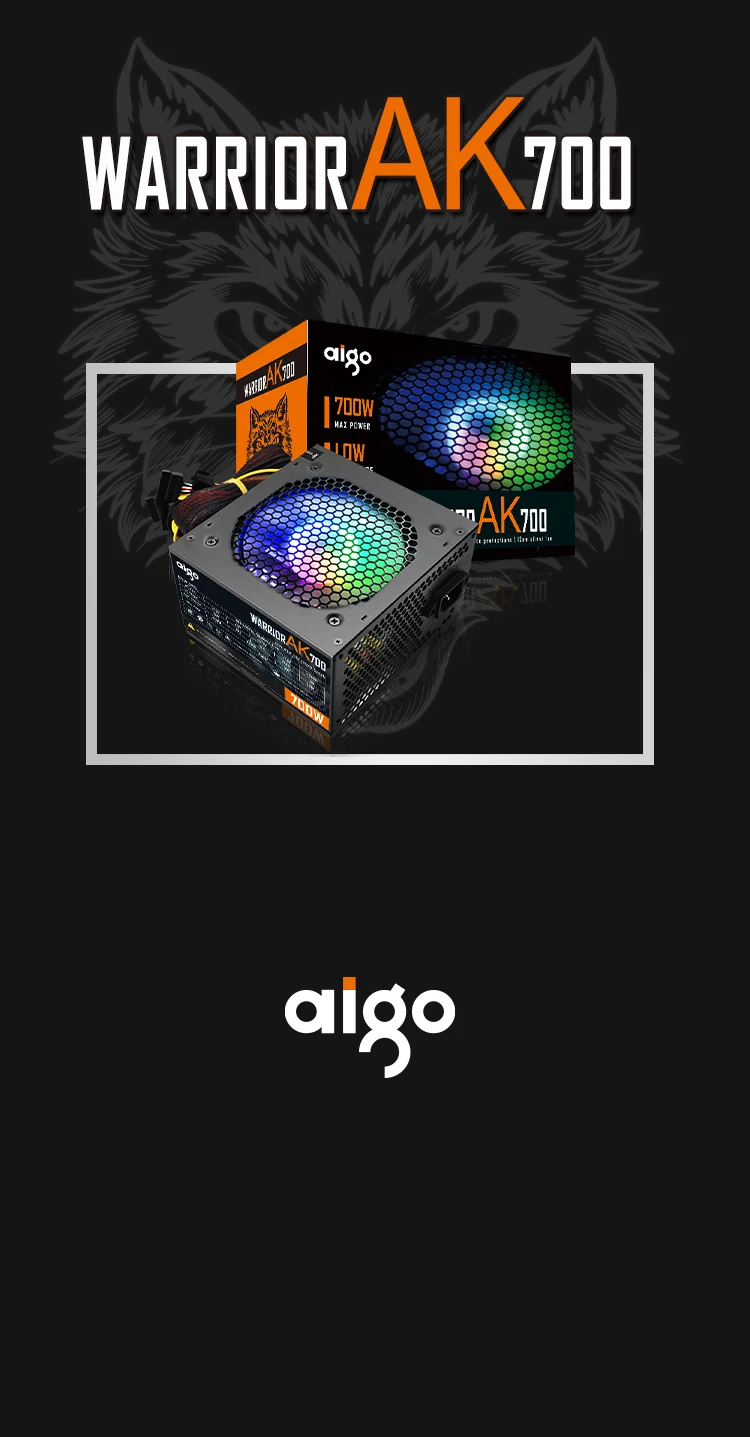 Aigo AK 700W PC PSU Power Supply unit Black Gaming Quiet 120mm rgb Fan 24pin 12V ATX Desktop computer Power Supply for BTC