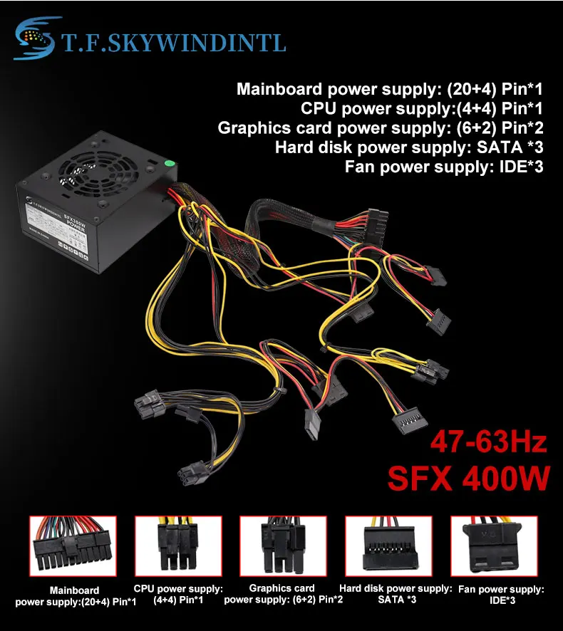 SFX PC Power Supply 400W PSU 400W PC Desktop Gaming Power Supply SFX400 Small PSU 110V 220V