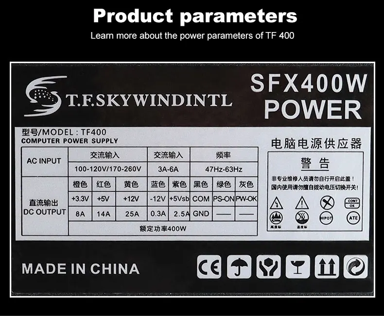 SFX PC Power Supply 400W PSU 400W PC Desktop Gaming Power Supply SFX400 Small PSU 110V 220V