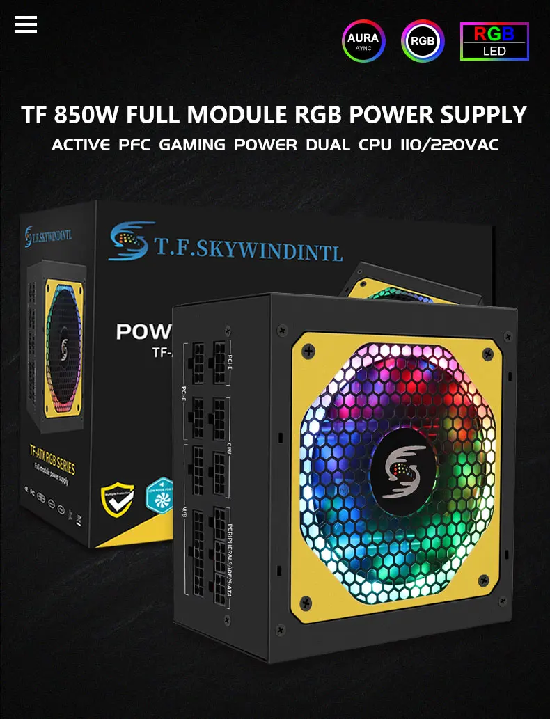 Full Modular Power Supply PSU PFC Silent Fan ATX 20+4pin 12V PC Computer SATA Gaming Power Supply For Intel AMD Computer Random