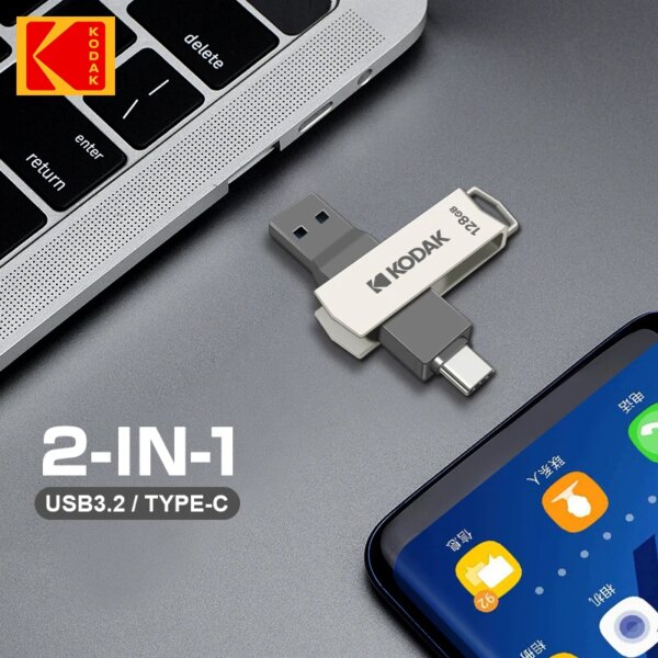 KODAK 2 in 1 OTG USB 3. 2 Type C To USB flash drive Pen Drive 64GB 128G Usb3.2 Memory Stick flash Disk Type-C Pendrive - Image 3