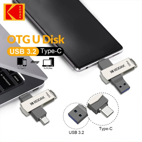 KODAK 2 in 1 OTG USB 3. 2 Type C To USB flash drive Pen Drive 64GB 128G Usb3.2 Memory Stick flash Disk Type-C Pendrive - Image 6