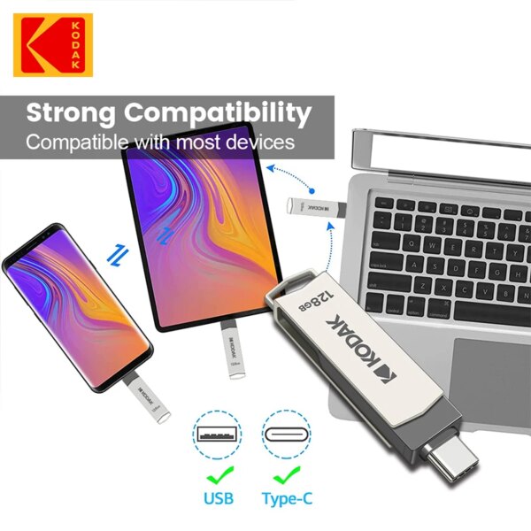 KODAK 2 in 1 OTG USB 3. 2 Type C To USB flash drive Pen Drive 64GB 128G Usb3.2 Memory Stick flash Disk Type-C Pendrive - Image 5