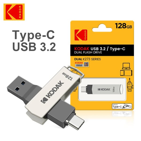 100% Original KODAK OTG type c K273 USB 3.2 USB Flash Drive Pendrive 128GB 64GB Pen Drive for Laptop PC Media player Cellphone