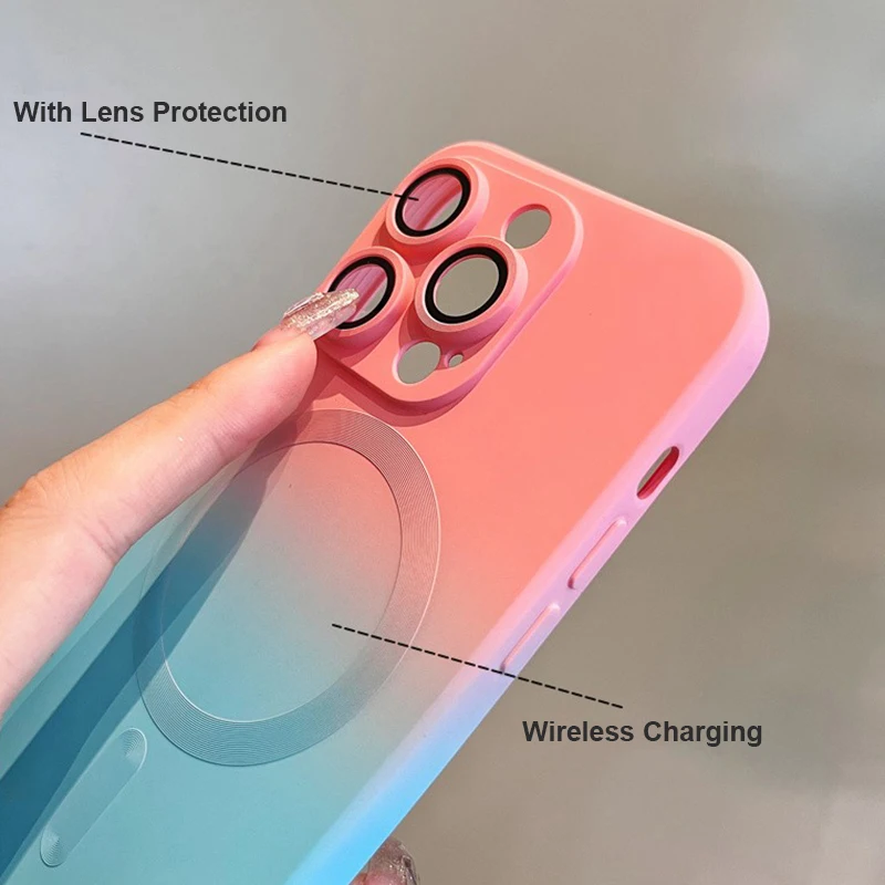 Luxury For Magsafe Gradient Silicone Multicolour Shockproof Case for iPhone 15 14 13 12 11 Pro Max Plus Wireless Charging Cover