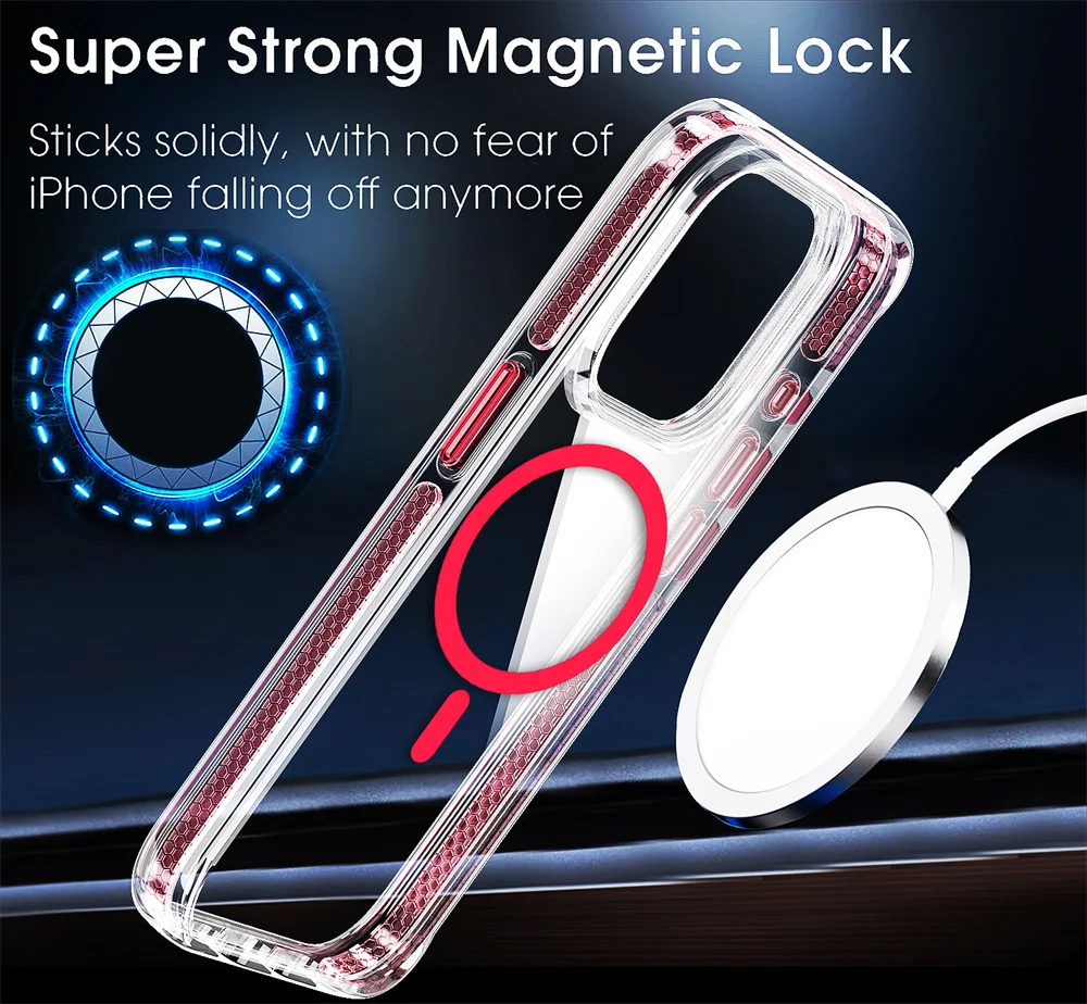 Luxury Color Border Magsafe Phone Case For iPhone 15 Pro Max 14 Plus 13 12 11 Car Wireless Charging Magnetic Fashion Clear Cover