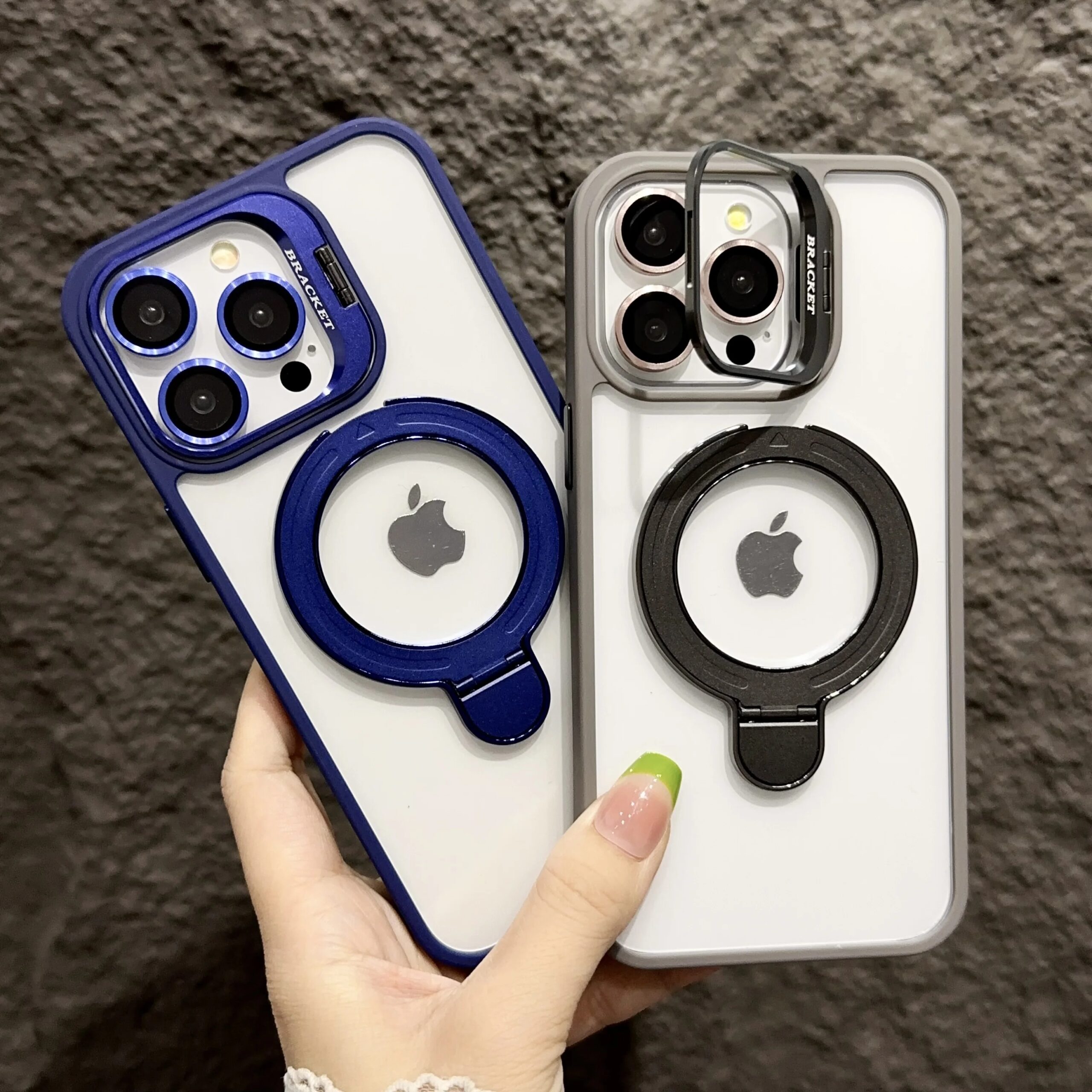 Magnetic Lens Metal Ring Stand Phone Case For IPhone 15 11 12 14 13 Pro Max Lens Glass Film Protection Transparent Magsafe Cover