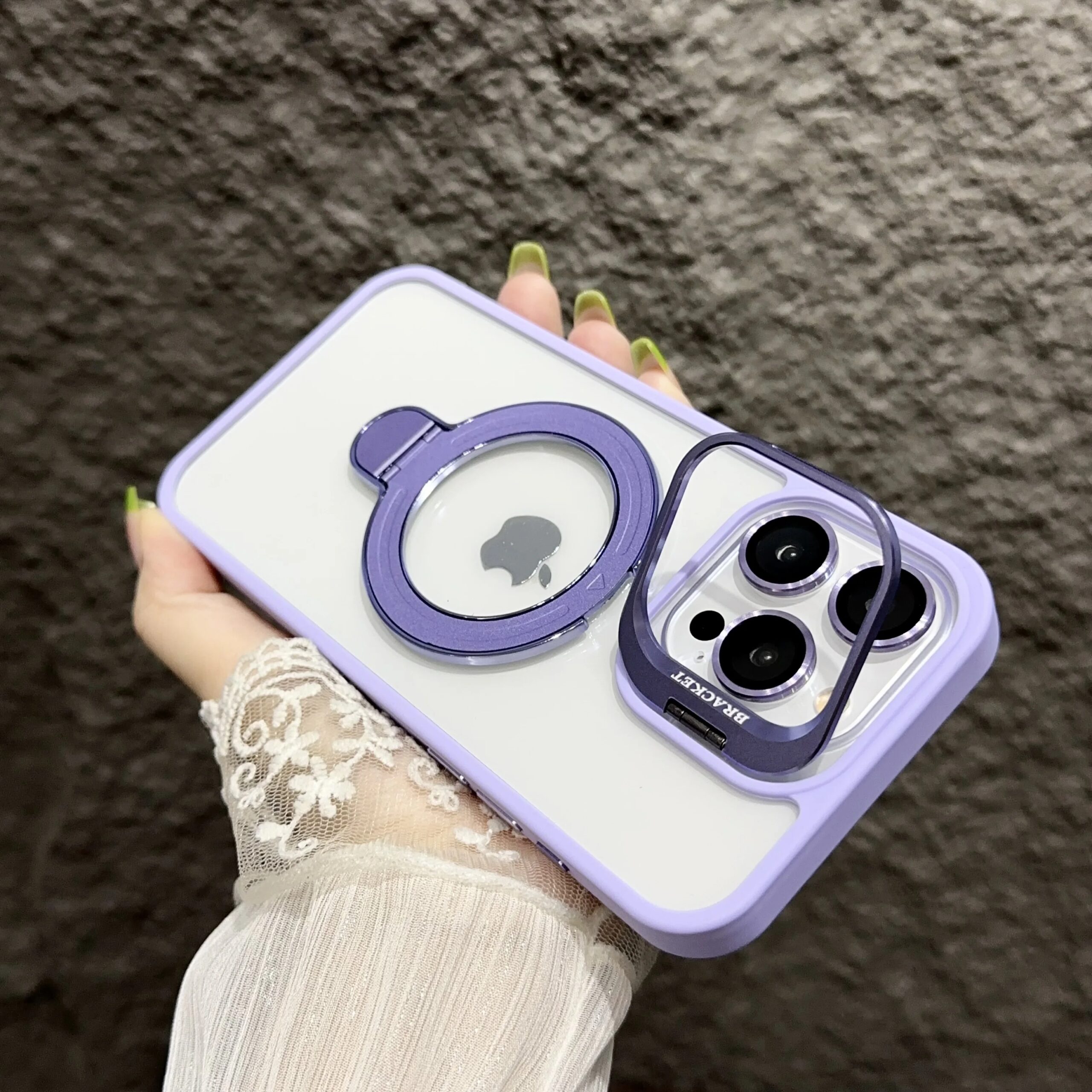 Magnetic Lens Metal Ring Stand Phone Case For IPhone 15 11 12 14 13 Pro Max Lens Glass Film Protection Transparent Magsafe Cover