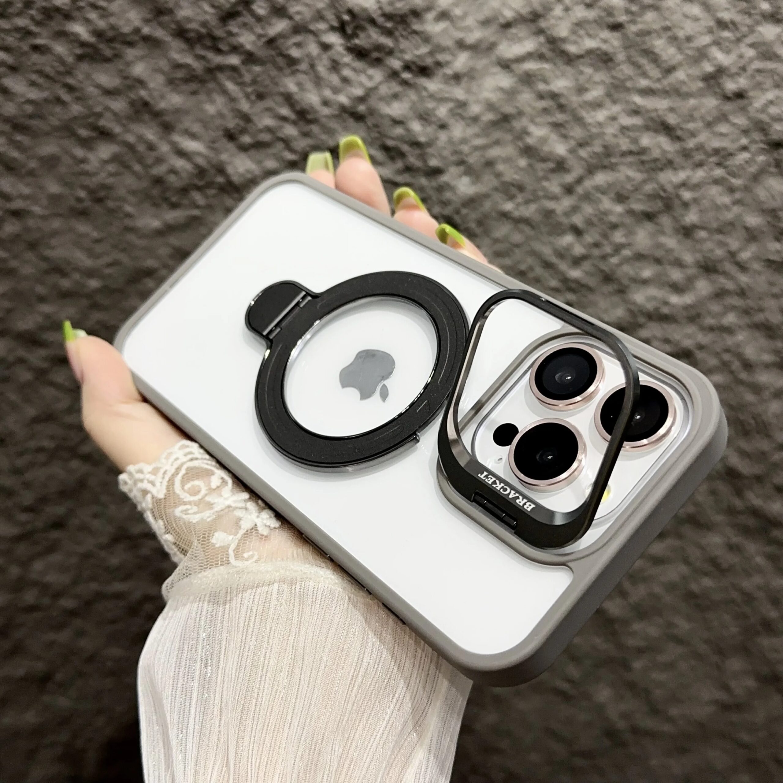 Magnetic Lens Metal Ring Stand Phone Case For IPhone 15 11 12 14 13 Pro Max Lens Glass Film Protection Transparent Magsafe Cover