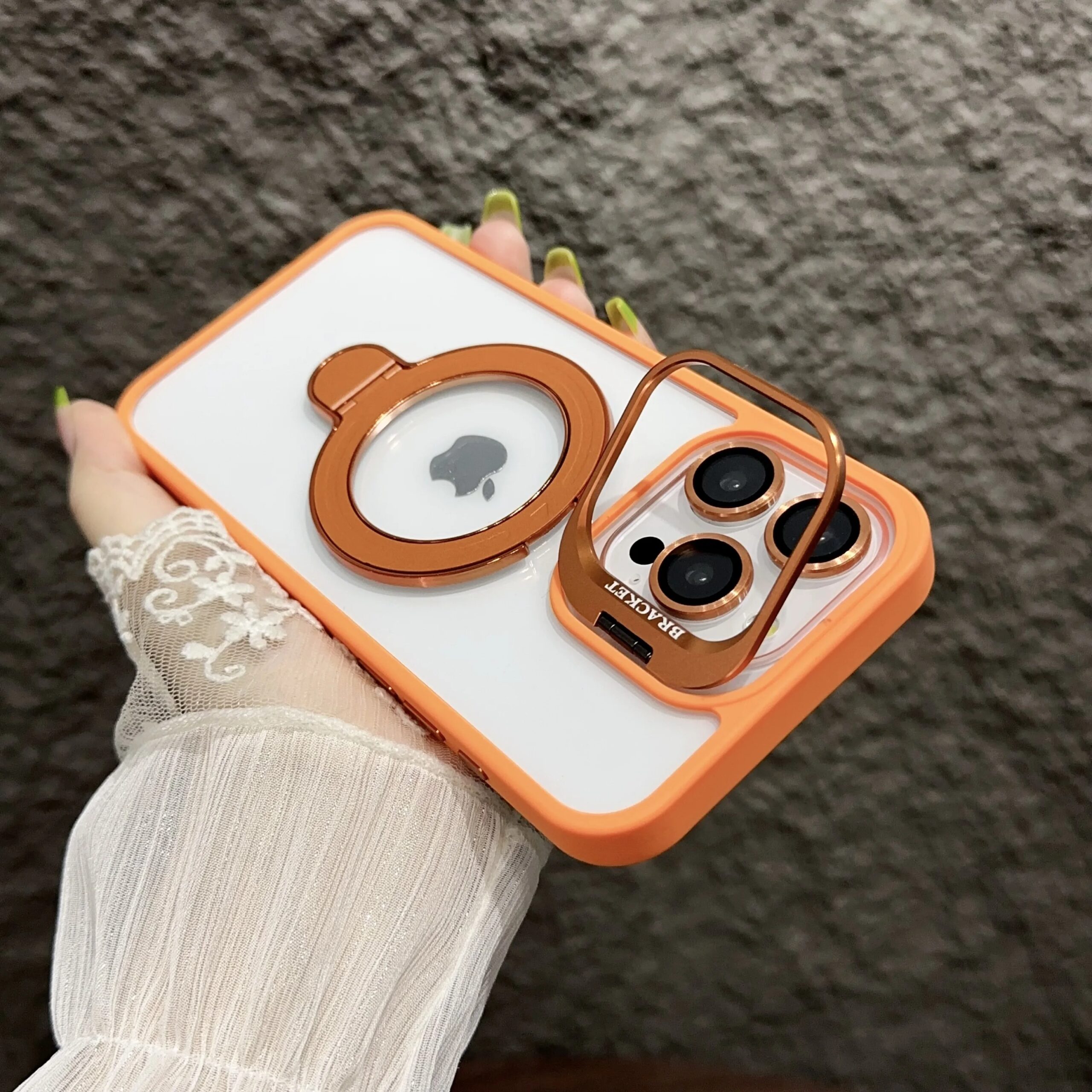 Magnetic Lens Metal Ring Stand Phone Case For IPhone 15 11 12 14 13 Pro Max Lens Glass Film Protection Transparent Magsafe Cover