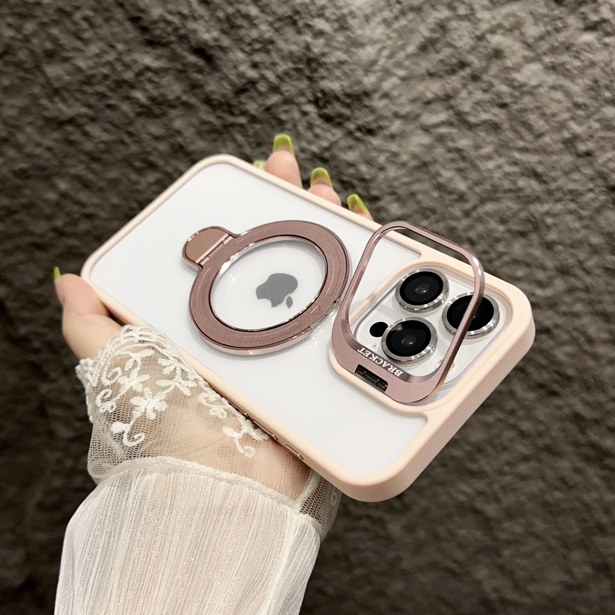 Magnetic Lens Metal Ring Stand Phone Case For IPhone 15 11 12 14 13 Pro Max Lens Glass Film Protection Transparent Magsafe Cover