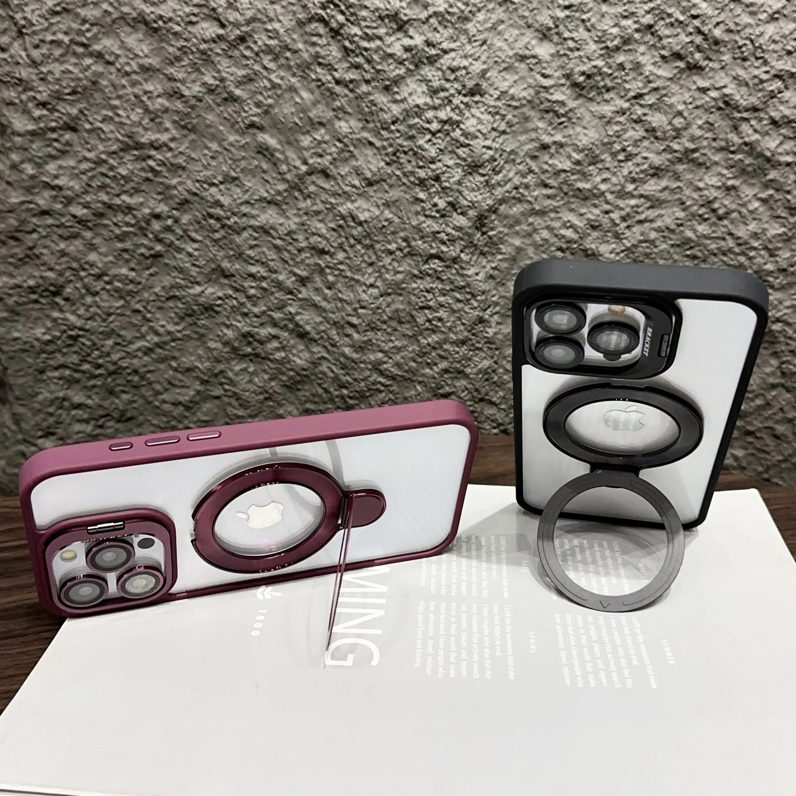 Magnetic Lens Metal Ring Stand Phone Case For IPhone 15 11 12 14 13 Pro Max Lens Glass Film Protection Transparent Magsafe Cover