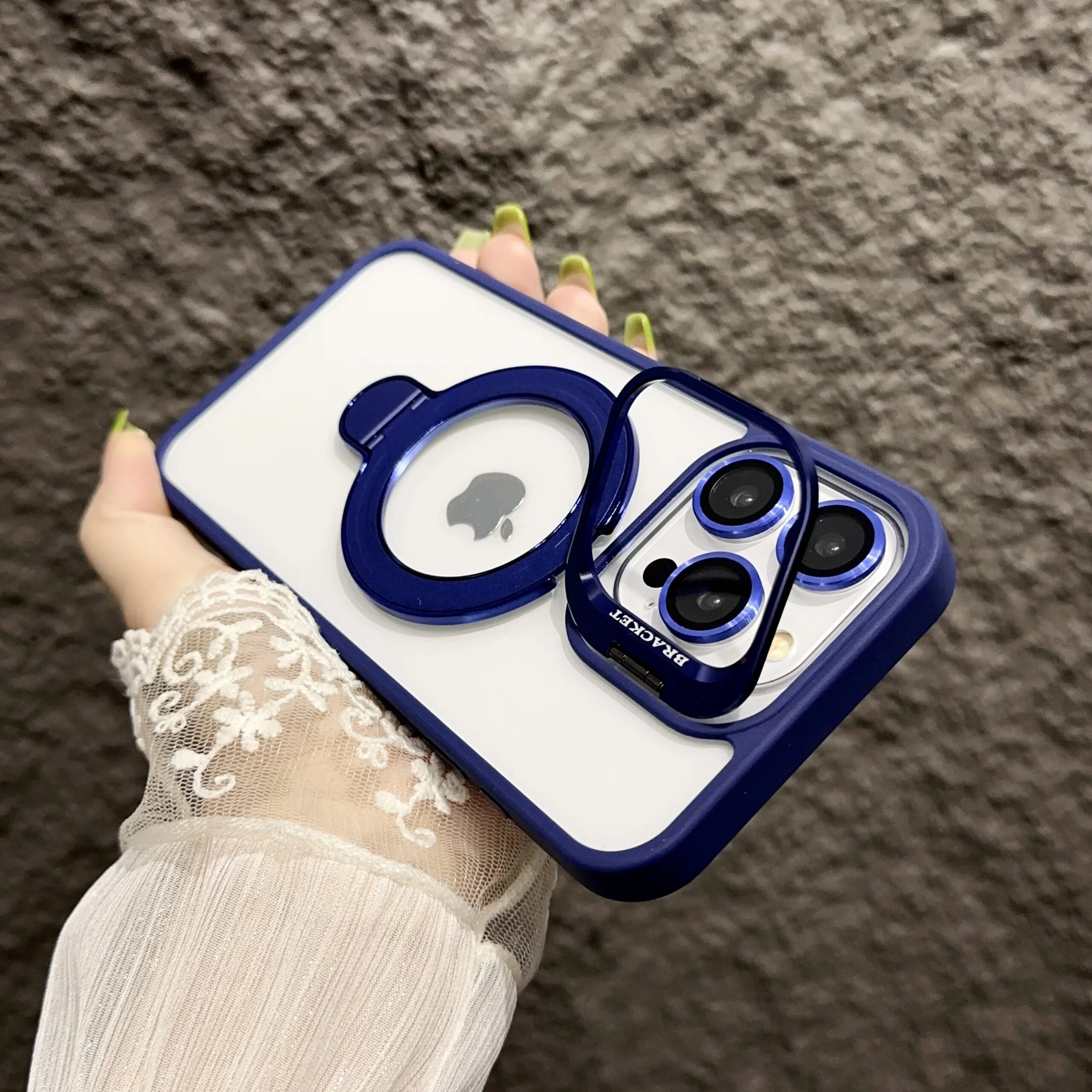 Magnetic Lens Metal Ring Stand Phone Case For IPhone 15 11 12 14 13 Pro Max Lens Glass Film Protection Transparent Magsafe Cover