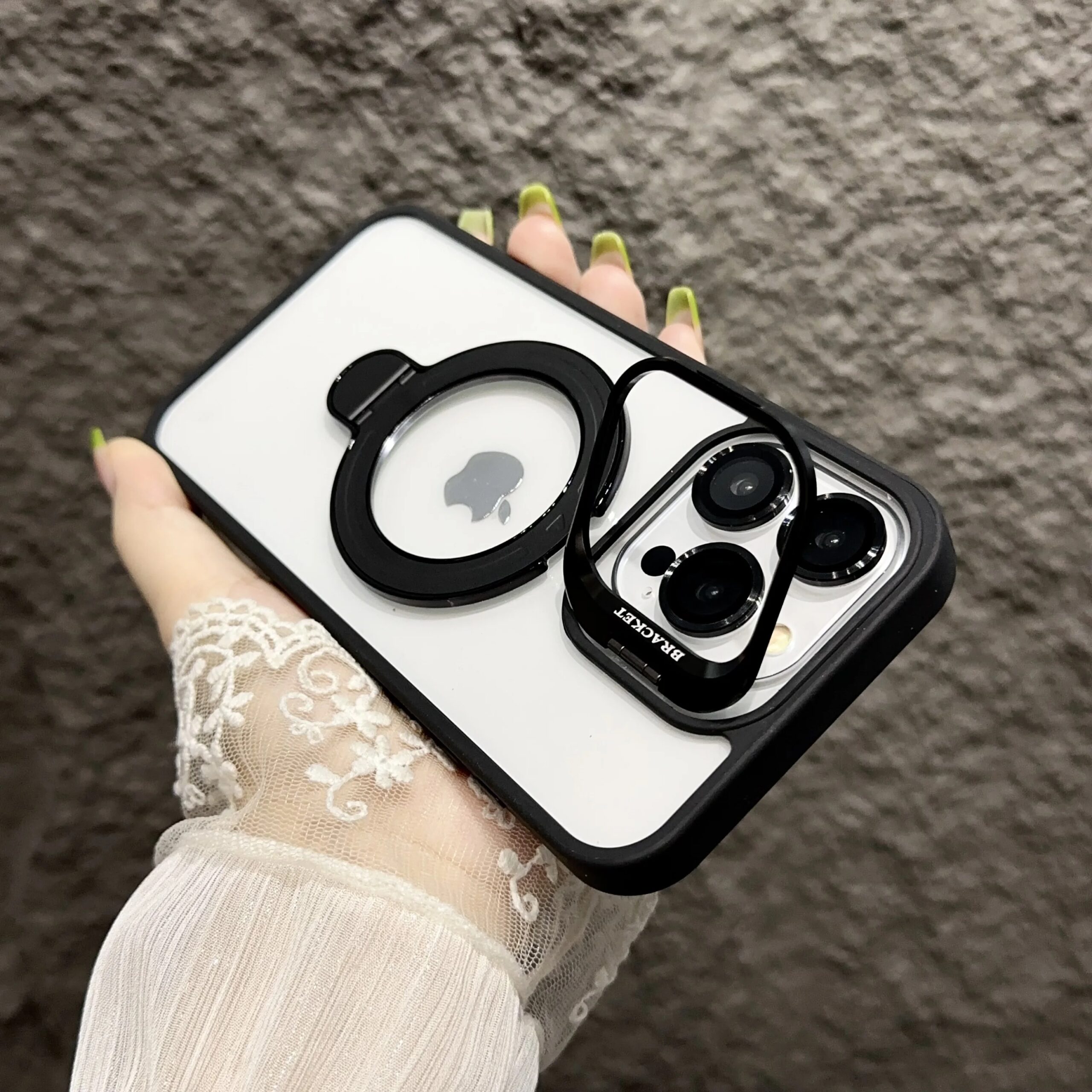 Magnetic Lens Metal Ring Stand Phone Case For IPhone 15 11 12 14 13 Pro Max Lens Glass Film Protection Transparent Magsafe Cover