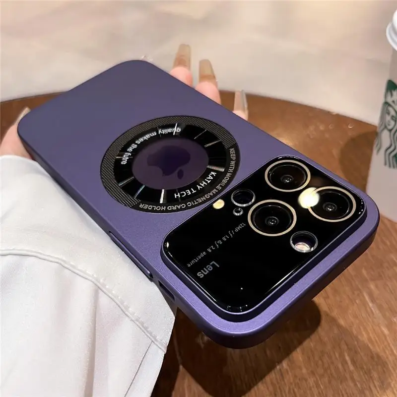 Luxury For Magsafe Magnetic Wireless Charging Case For iPhone 15 14 13 12 11 Pro Max PC Logo Hole Camera Portection Cover Funda