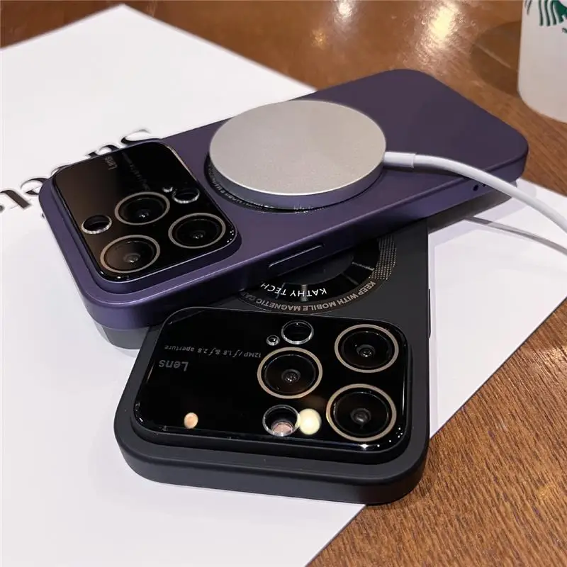 Luxury For Magsafe Magnetic Wireless Charging Case For iPhone 15 14 13 12 11 Pro Max PC Logo Hole Camera Portection Cover Funda