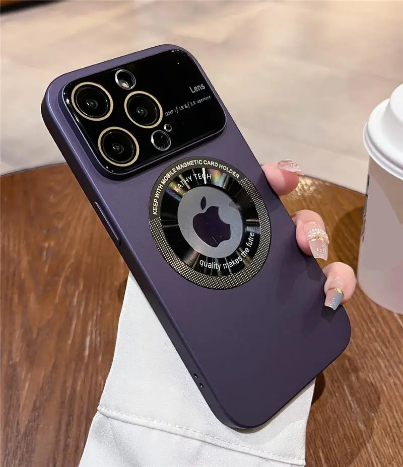 Luxury For Magsafe Magnetic Wireless Charging Case For iPhone 15 14 13 12 11 Pro Max PC Logo Hole Camera Portection Cover Funda