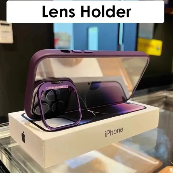 Lens Metal Ring Protector Stand Phone Case For IPhone 15 11 12 13 14 Pro Max Plus Camera Glass Lens Protection Transparent Cover - Image 5