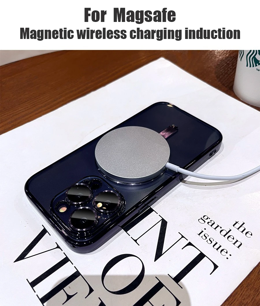 Plating Soft TPU Full Lens Protect Case For iPhone 15 14 13 12 11 Pro Max Plus Magsafe Magnetic Wireless Charging Clear Cover