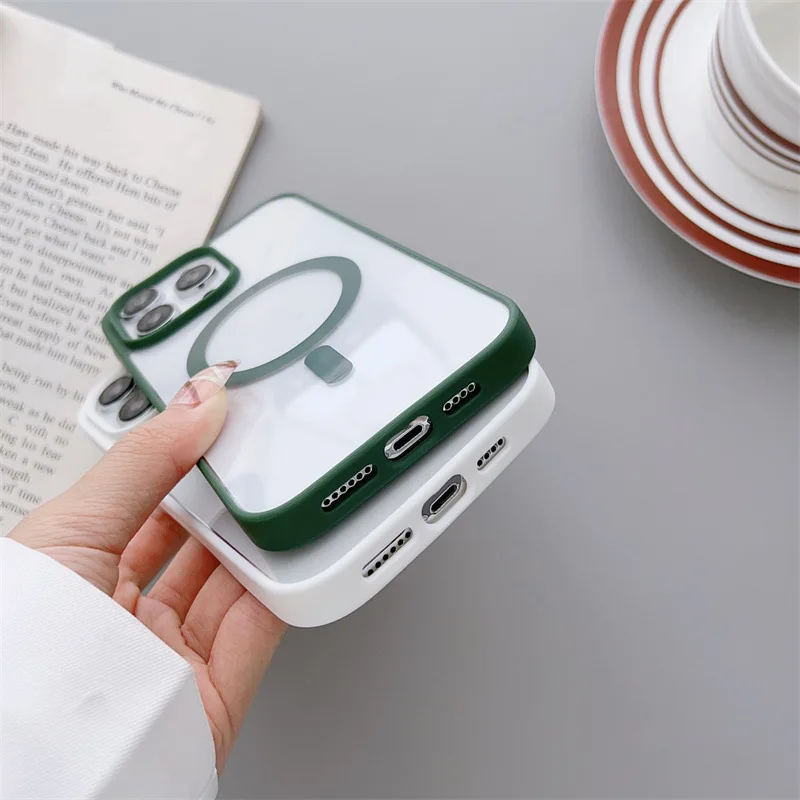 Magsafe Magnetic Wireless Charging Matte Transparent Acrylic Hard Case For iPhone 15 14 13 12Pro Max 11 X XR XS 7 8 Plus Cover