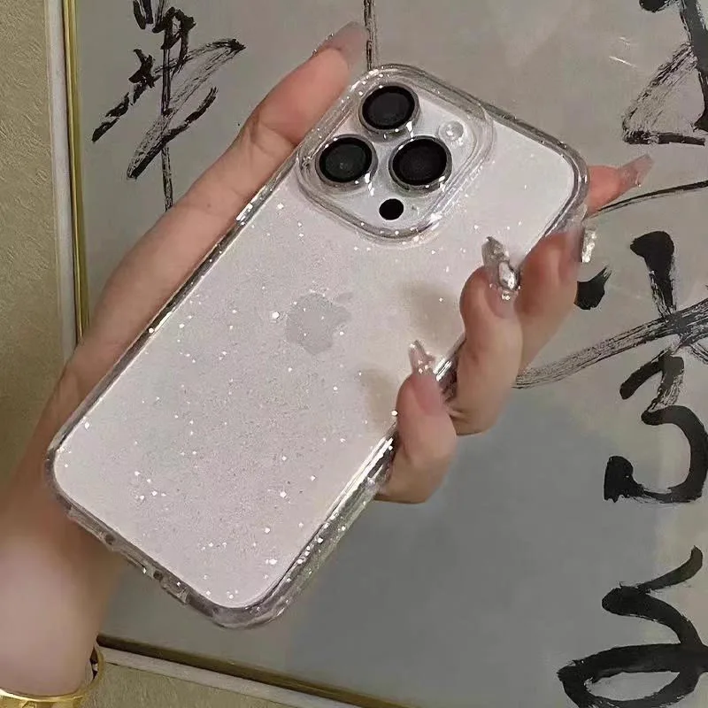 Luxury Bling Glitter Clear Case For iPhone 15 14 13 12 11 Pro Max Mini X XR XS 7 8 Plus SE Shockproof Soft TPU Transparent Cover