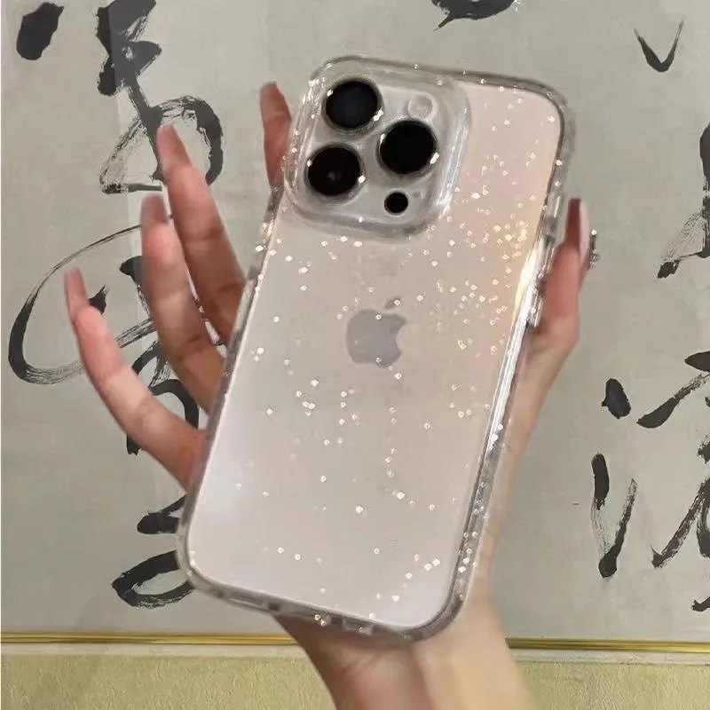 Luxury Bling Glitter Clear Case For iPhone 15 14 13 12 11 Pro Max Mini X XR XS 7 8 Plus SE Shockproof Soft TPU Transparent Cover