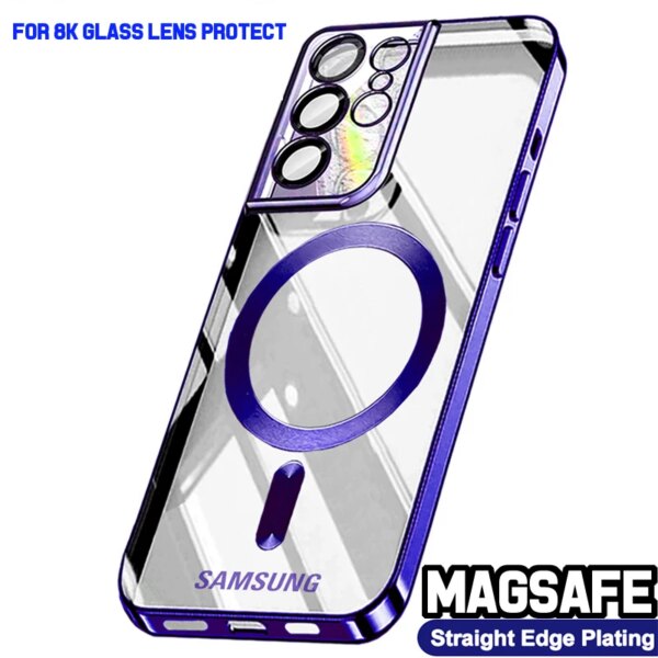 Original Wireless Magnet Plating Cover For Magsafe Case Samsung Galaxy S24 Ultra S21 S23 Fe S22 Plus Full Camera Protection Case