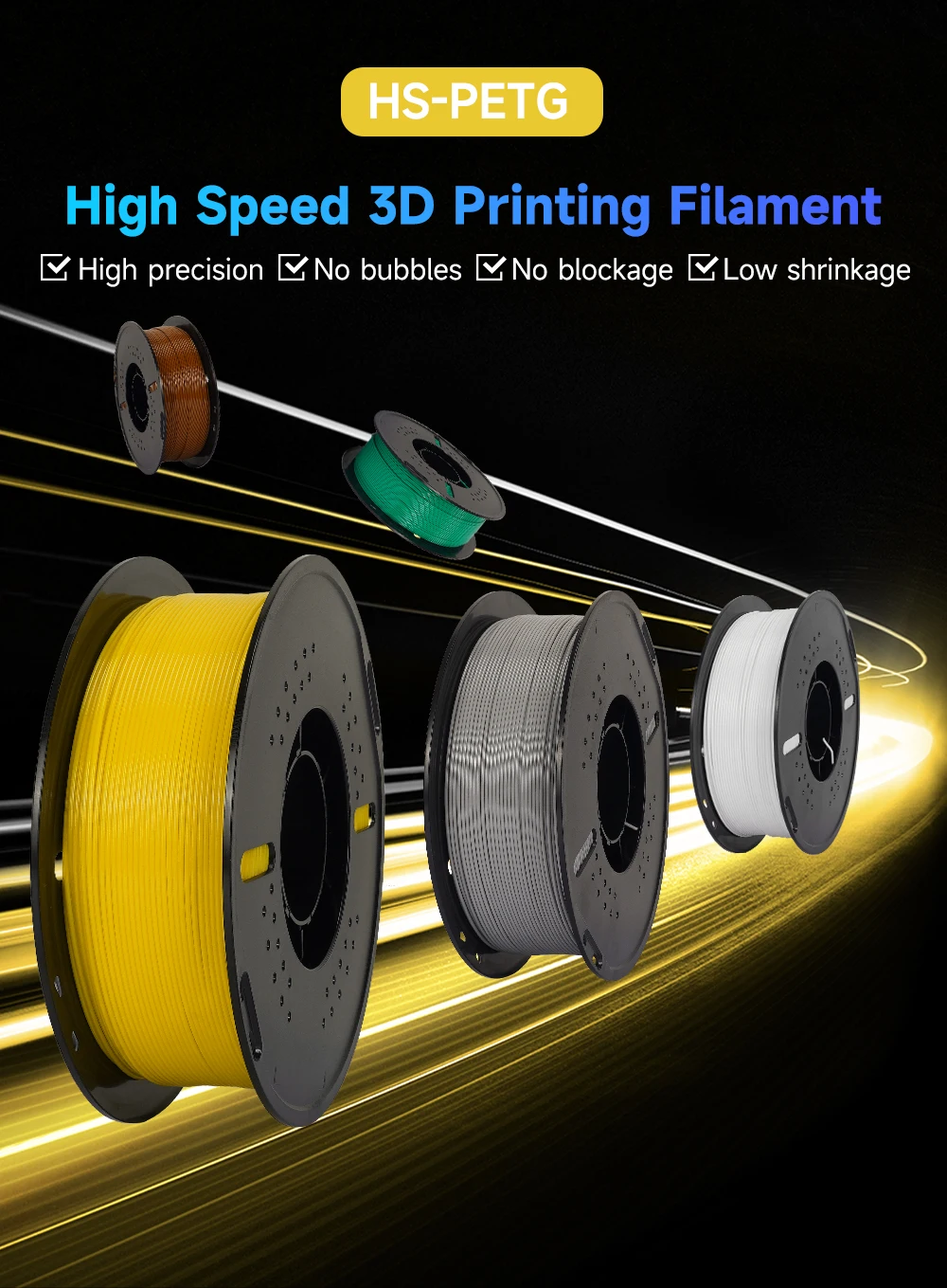 KINGROON Newest HS-PETG 3D Printer Filament 1.75mm High Speed 3D Printinng Material Hyper PETG 5KG 10KG Mix Color