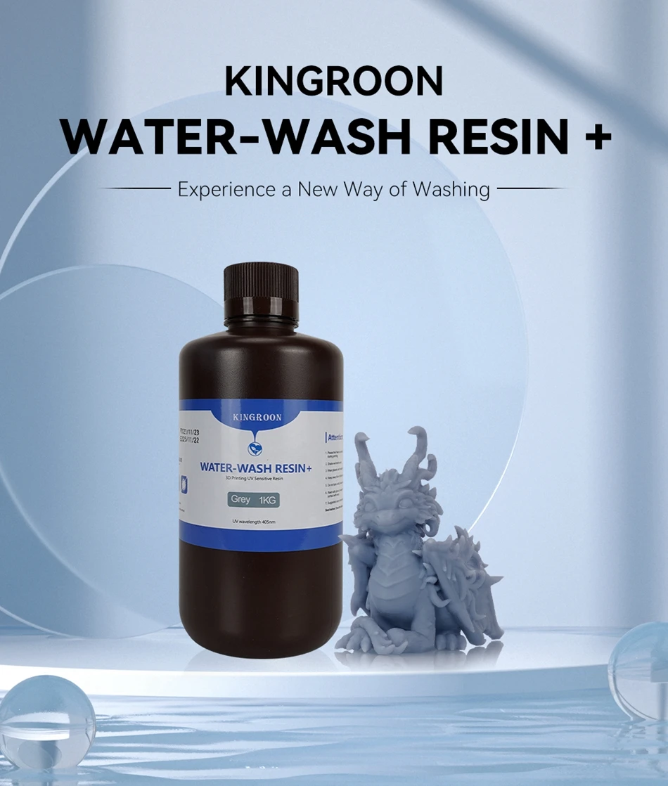 KINGROON Water-Wash Resin 22LbS 405nm Standard Photopolymer Water Washable Resin For LCD 3D Printer High Precision 5kg 10kg