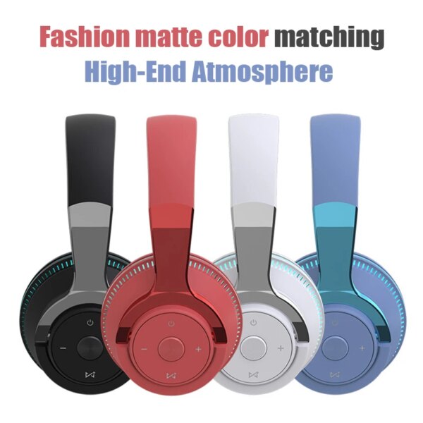 Bluetooth Headphones Head-mounted Noise Reduction Wireless Headset for Phones PC Gaming Headsets Heavy Bass  Colorful LED Lights - Image 6