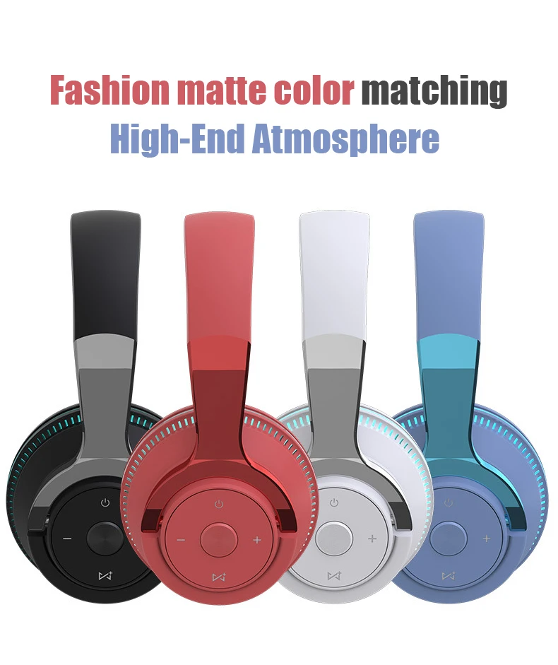 Bluetooth Headphones Head-mounted Noise Reduction Wireless Headset for Phones PC Gaming Headsets Heavy Bass  Colorful LED Lights