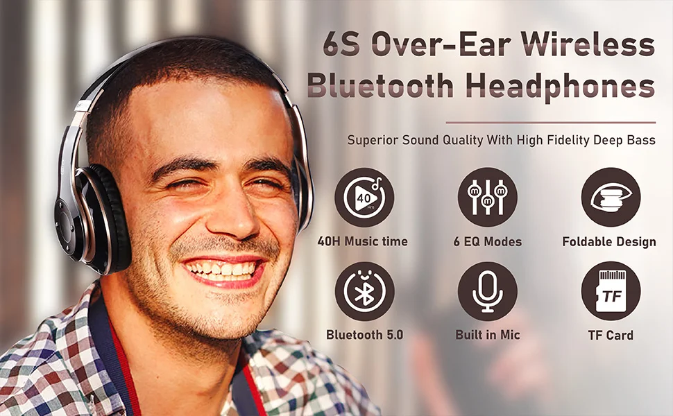 Wireless Headphones HiFi Stereo Over Ear Bluetooth Headset With Mic Supports TF Card Noise Cancel Earphone For Cellphone PC