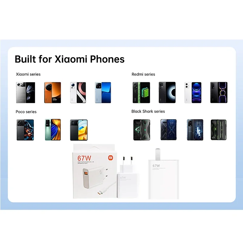 Original Xiaomi 67W Charger Fast Charging Quick Power Adapter EU US Type C Cable Mi 13T 13 12 Lite Redmi Note 13 12 11 Pro Turbo