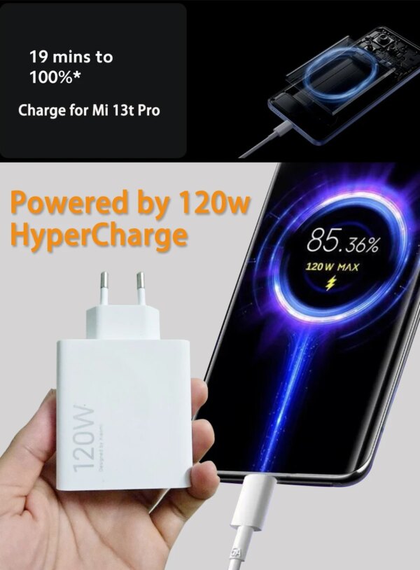 Gan Xiaomi 120W Fast Charger Original MI Carregador Adapter EU US Turbo Charge Mi 12T Pro 11T 13 Redmi K50 Poco F4 Blackshark 5 - Image 3