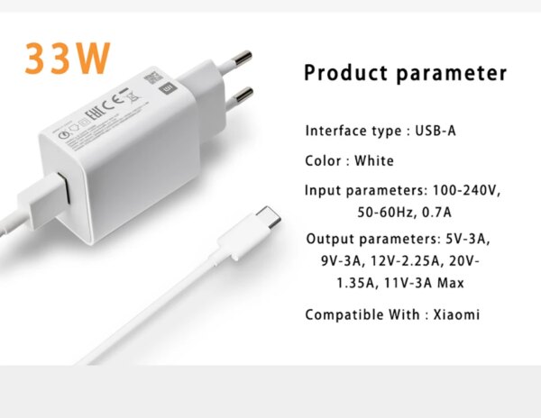 Original 33w Xiaomi Fast Charger Mi Turbo Charge Eu Phone Cargador Redmi Note 13 11 10 K30 Poco M2 Pro Mi 10s Blackshark 2 Cable - Image 6