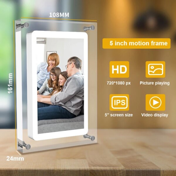 Cut Gift Acrylic Digitial Photo Frame video frame 5 inch IPS Screen 1000amh Battery 2G Memory support video picture play - Image 2