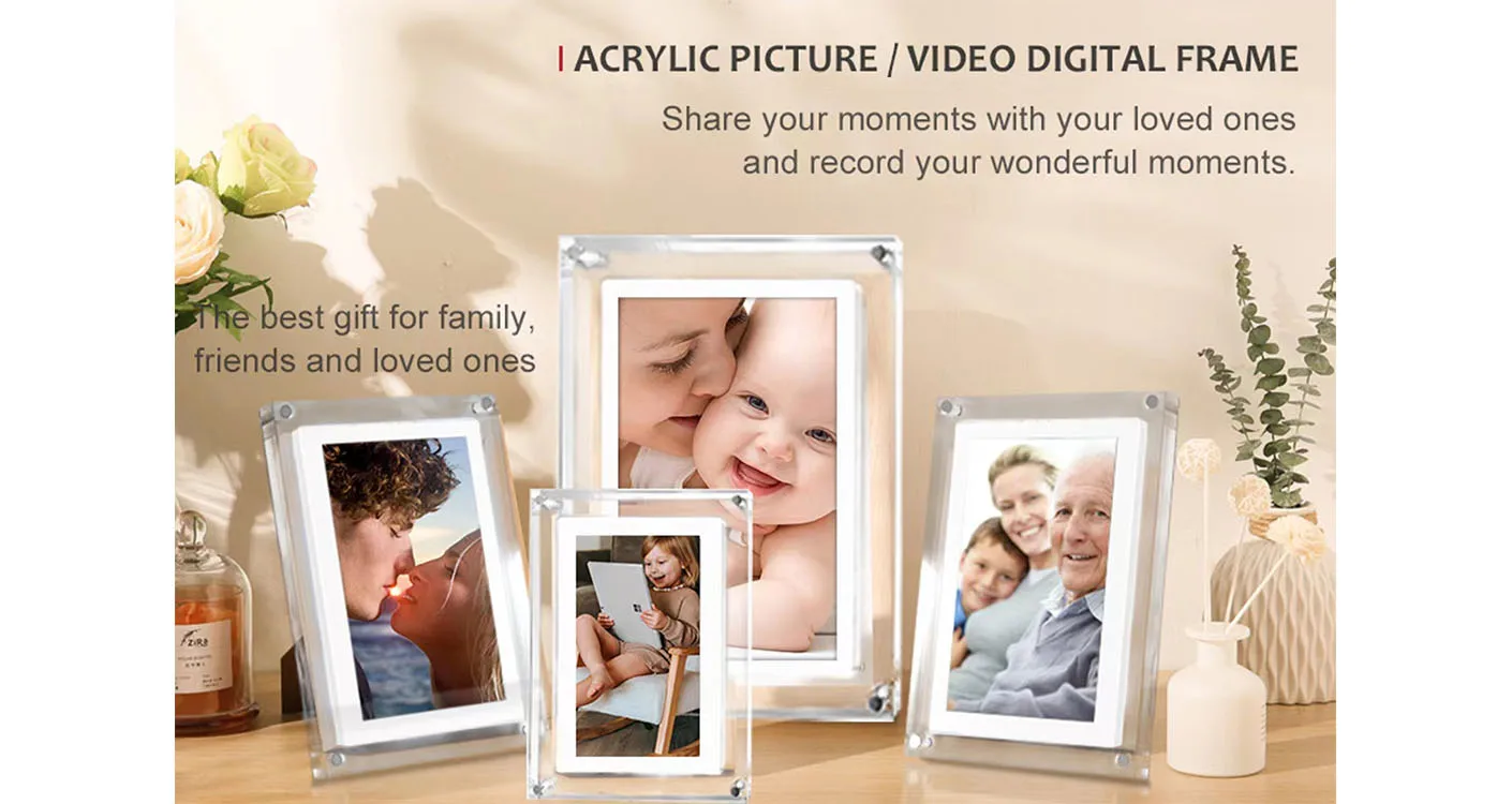 Cut Gift Acrylic Digitial Photo Frame video frame 5 inch IPS Screen 1000amh Battery 2G Memory support video picture play